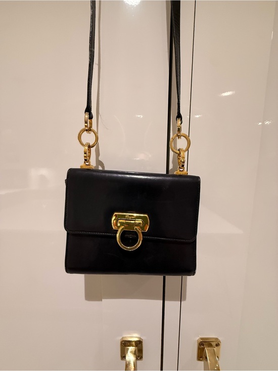 Salvatore Ferragamo Handbags - Ferragamo Early 90’s Classic Black Leather Crossbody Bag with Gold Hardware